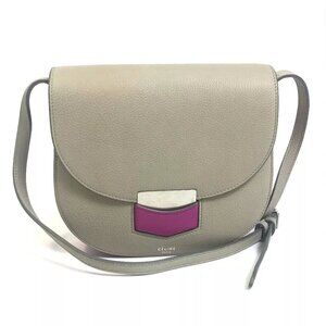 CELINE Bicolor Trotter small Crossbody Shoulder Bag Leather Gray x purple pink